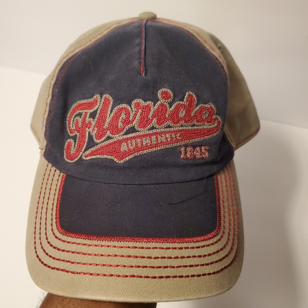Vintage Sunpoint Florida Adjustable Navy Beige Red Baseball Cap One Size